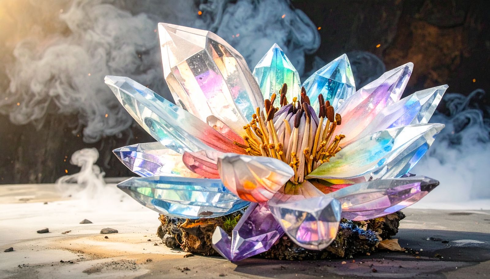 A crystal flower found growing on the cave floor.