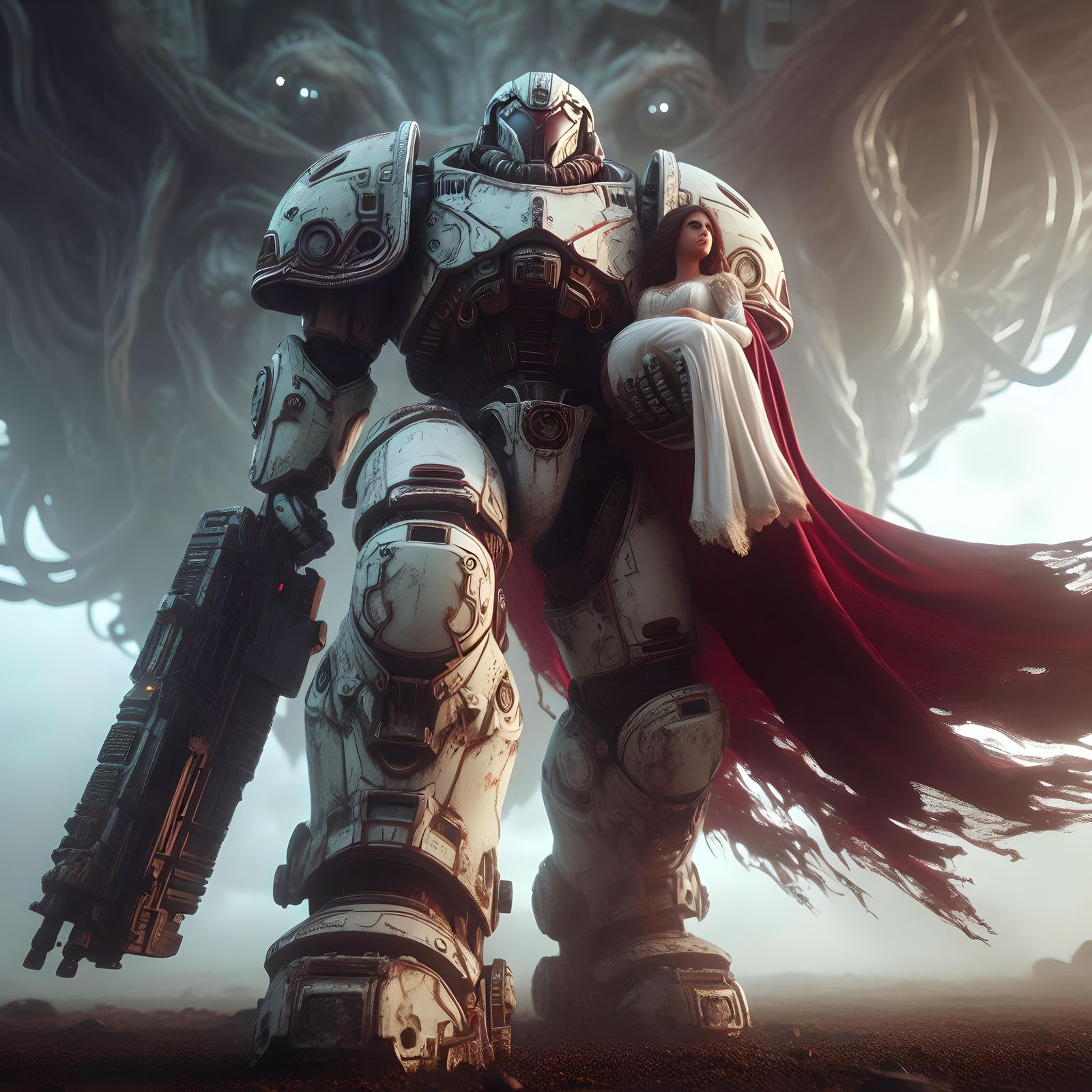 Mecha Knight rescues Princess from gigantic Medusa-like crea...