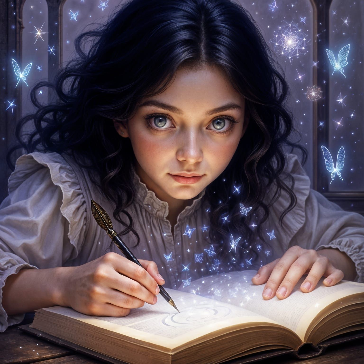 Fantasy Scribe Captures Spell in Close-Up Portrait