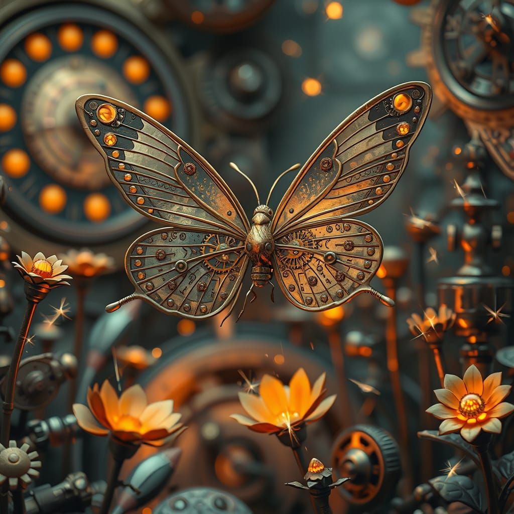 Steampunk Butterfly in Clockwork Garden