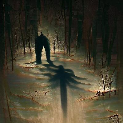 7 foot shadow of a man in the woods