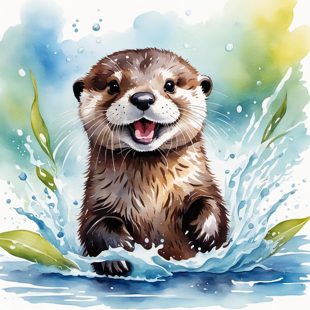 happy baby otter splashing  by @Charlotti