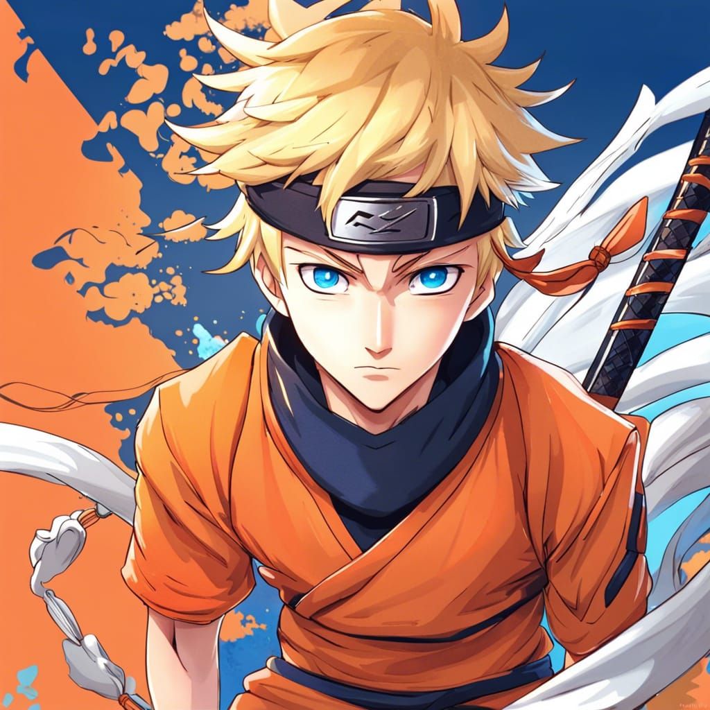 Quirky blonde haired ninja boy with blue eyes in orange jumpsuit - AI ...