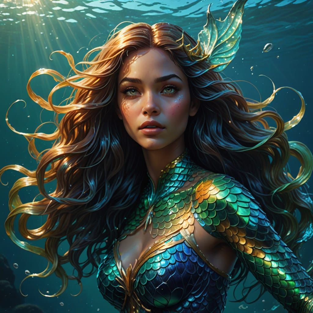 Surreal Mermaid Emerge from the Depths in Hyperrealistic Con...