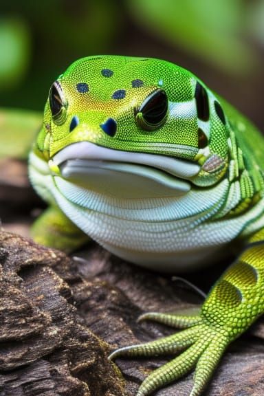 strong human body, scaled green snake skin, blue eyes, verti...