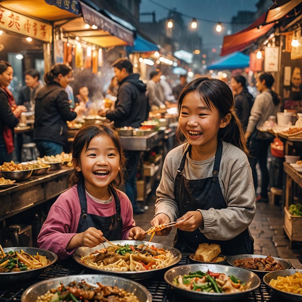asian child enjoying street food sold by european lady. the streets are lined with stalls selling exotic ...  by @undefined
