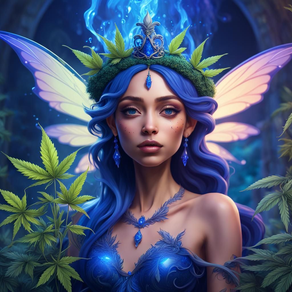 Beautiful fantasy fairy in a cobalt dreamscape inside a bong, cute ...