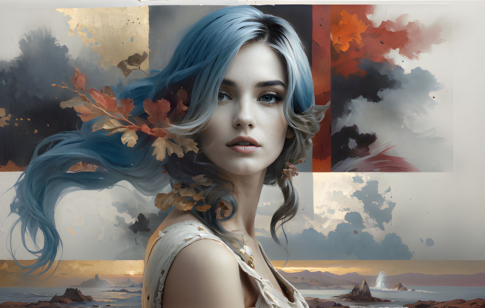 artistic portrait oil paint + collage style