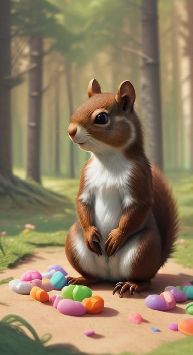 Whimsical Squirrel in Finnish Forest, 3D Clay Icon