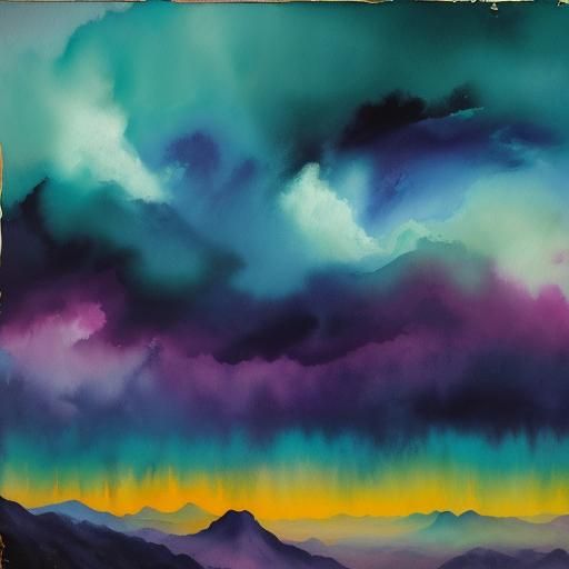 Paisaje de un cielo con rayos, tormenta y música en color mo...