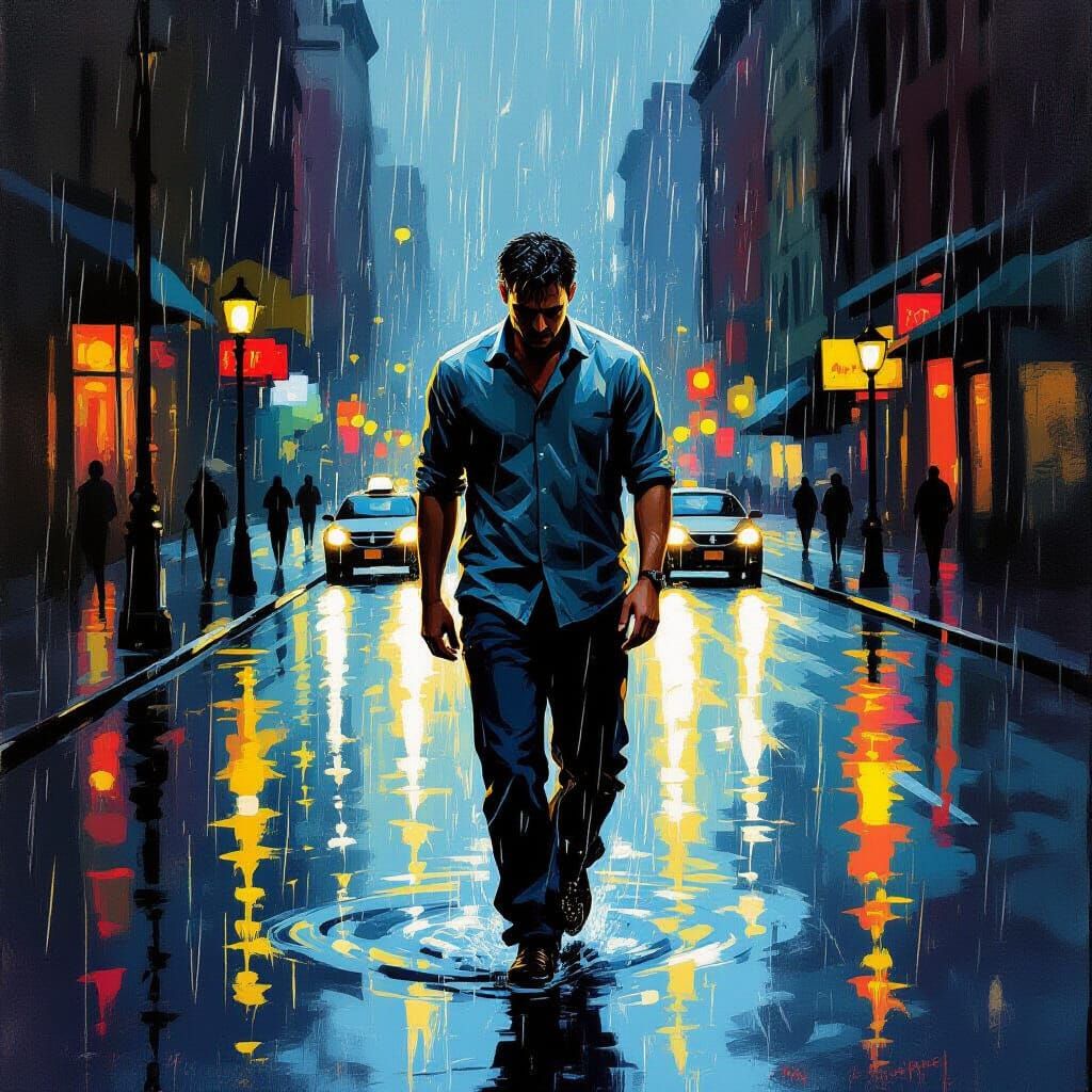 Man Walks Unbothered Through Heavy Rain