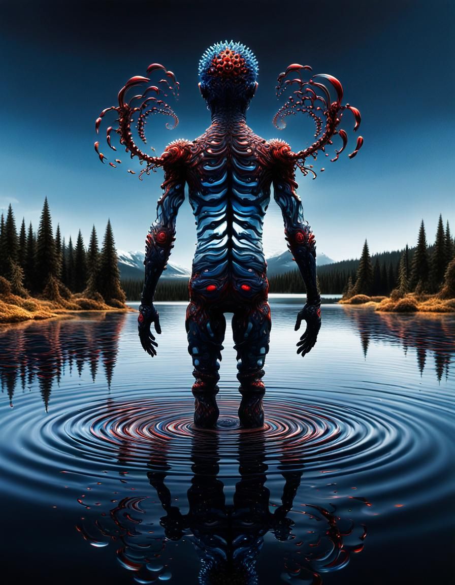 Made from fractal ferrofluid swirling in the form of a human...