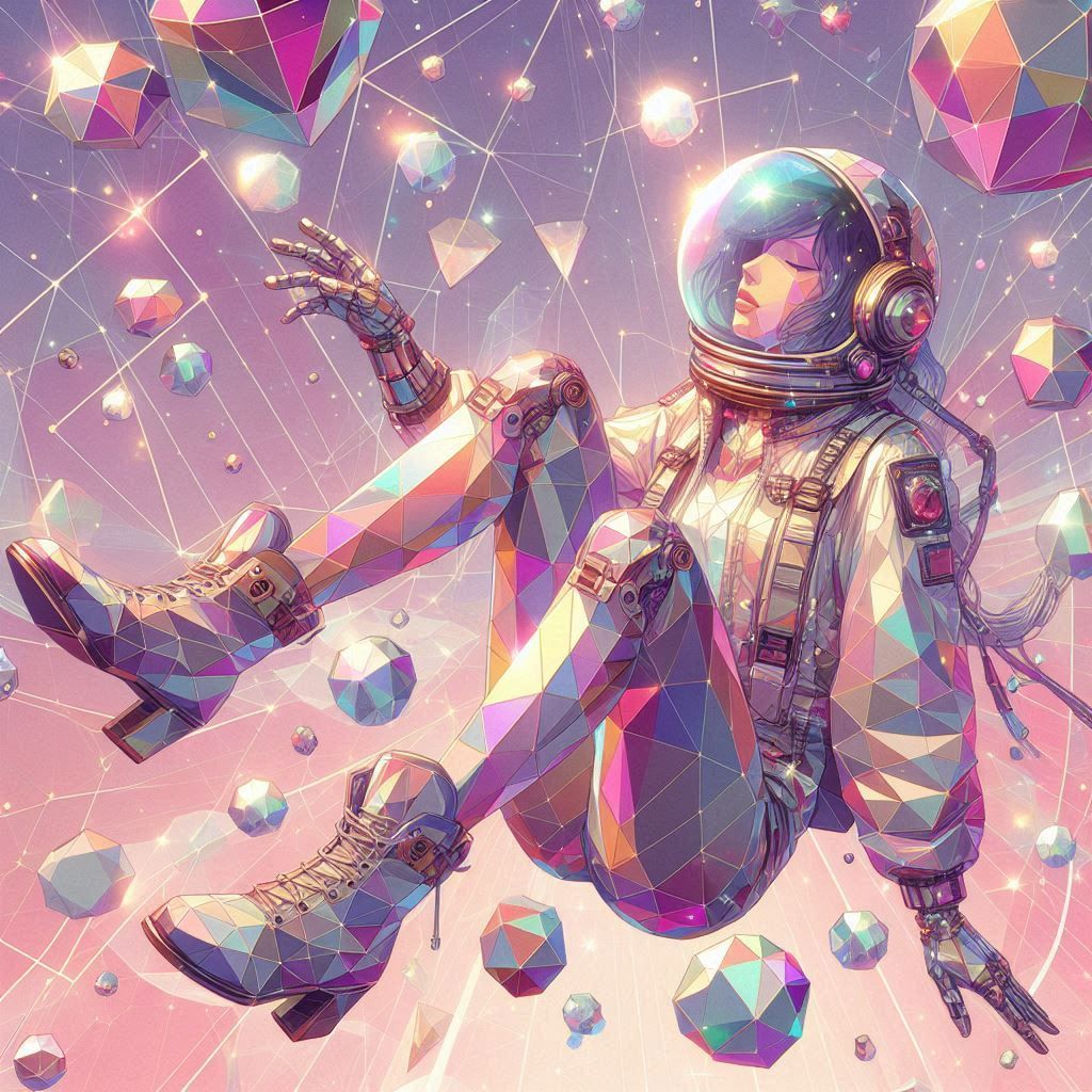 geometric low poly fractal 70s 80s sci-fi art hajime sorayam...