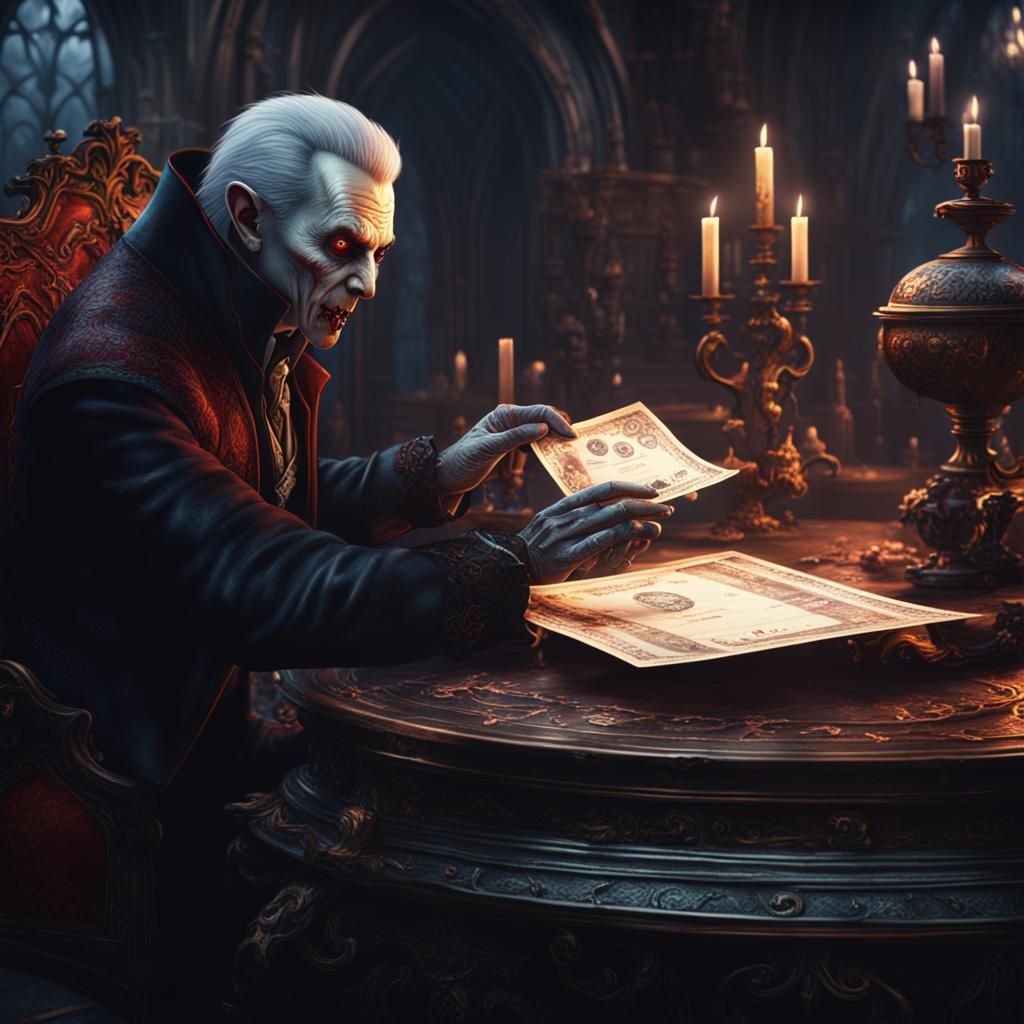 Vampire signs a cheque