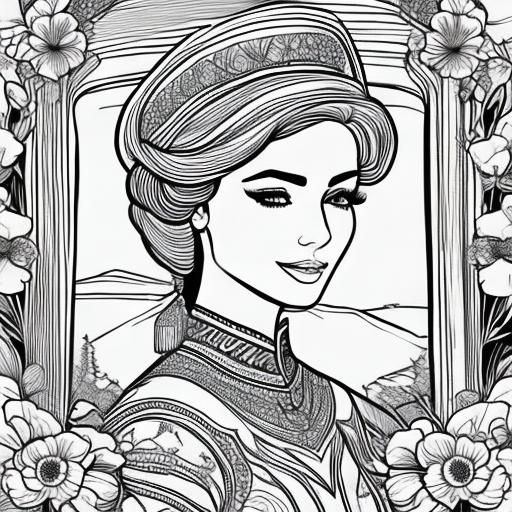 <lora:Coloring-Page sd15:1.0> Woman, coloring book, thin outlines, white background 