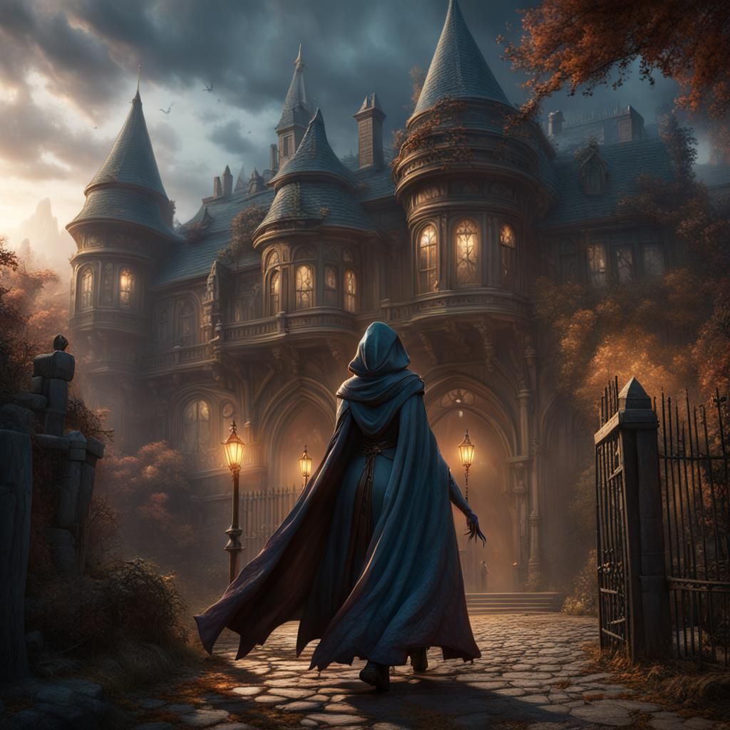 An image of Eliza, wrapped in her cloak, with a mixture of f...