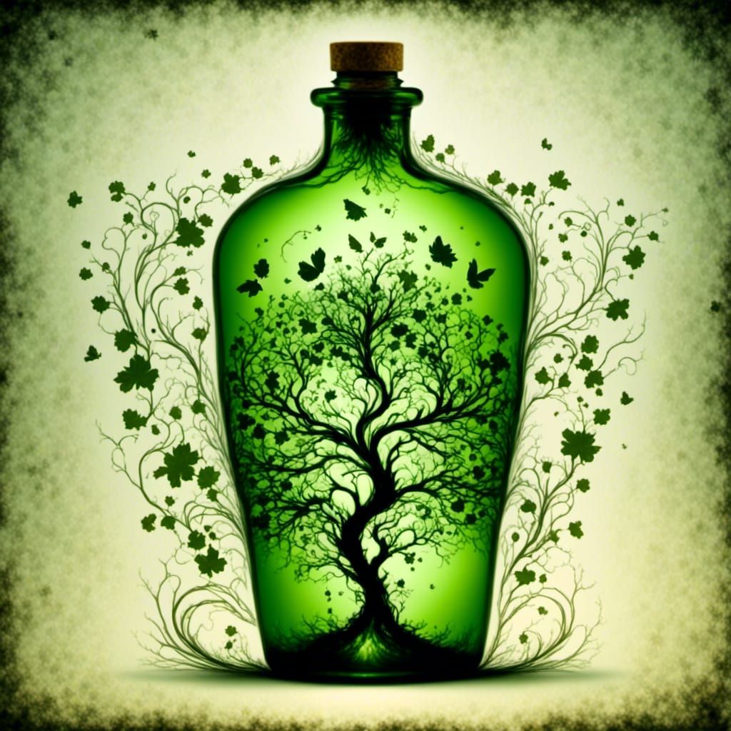 glass bottle <lora:pillar:1.0> <lora:SSS:1.0> green heart