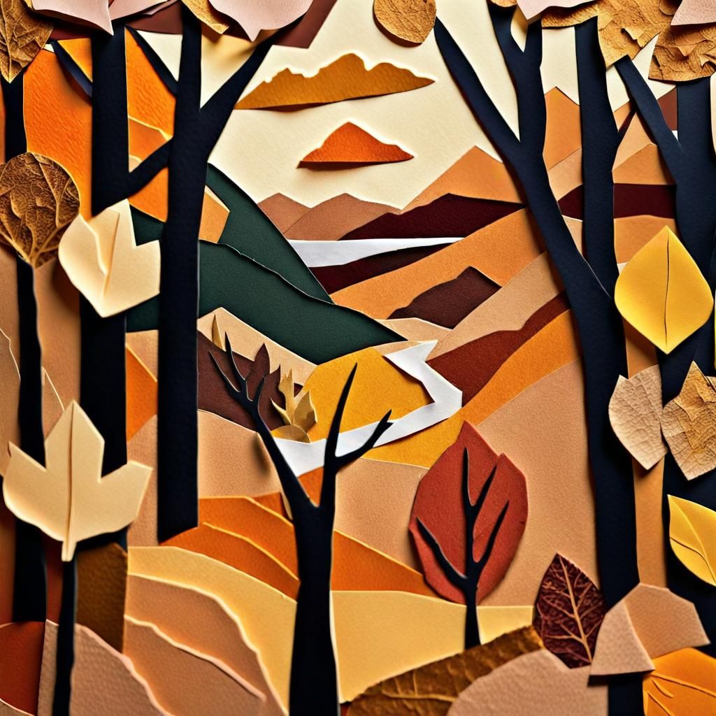 Fall Paper Collage Art Layered collage of warm, cozy colors ...