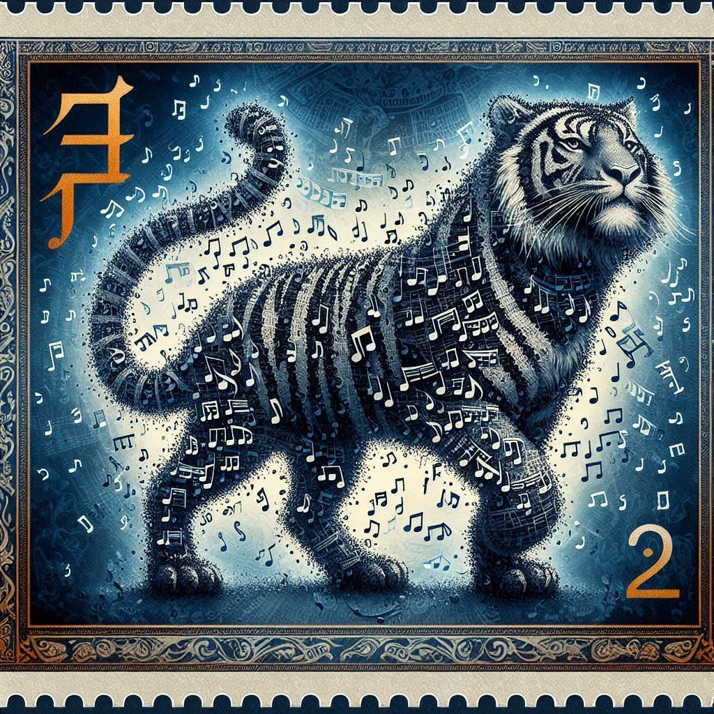 Musical Notes that turn into Animals Postage stamp art electric tiger 1