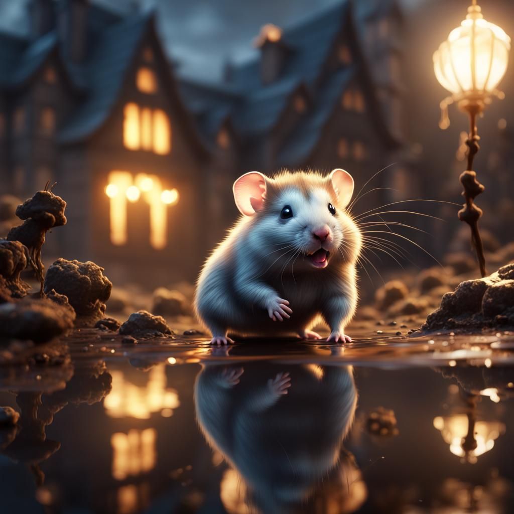 A small cute hamster cub seeing its diabolical evil and crue...