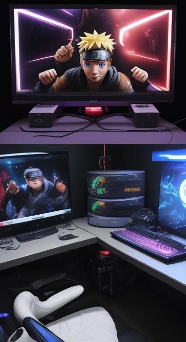 gaming computer setup with RGB lights