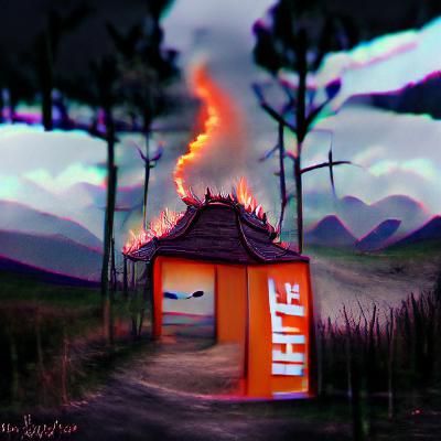 lonely hut ablaze