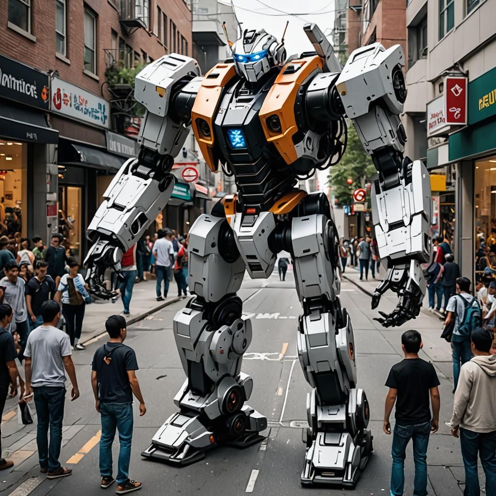 Big 18 foot tall transforming robot that switches from car t...
