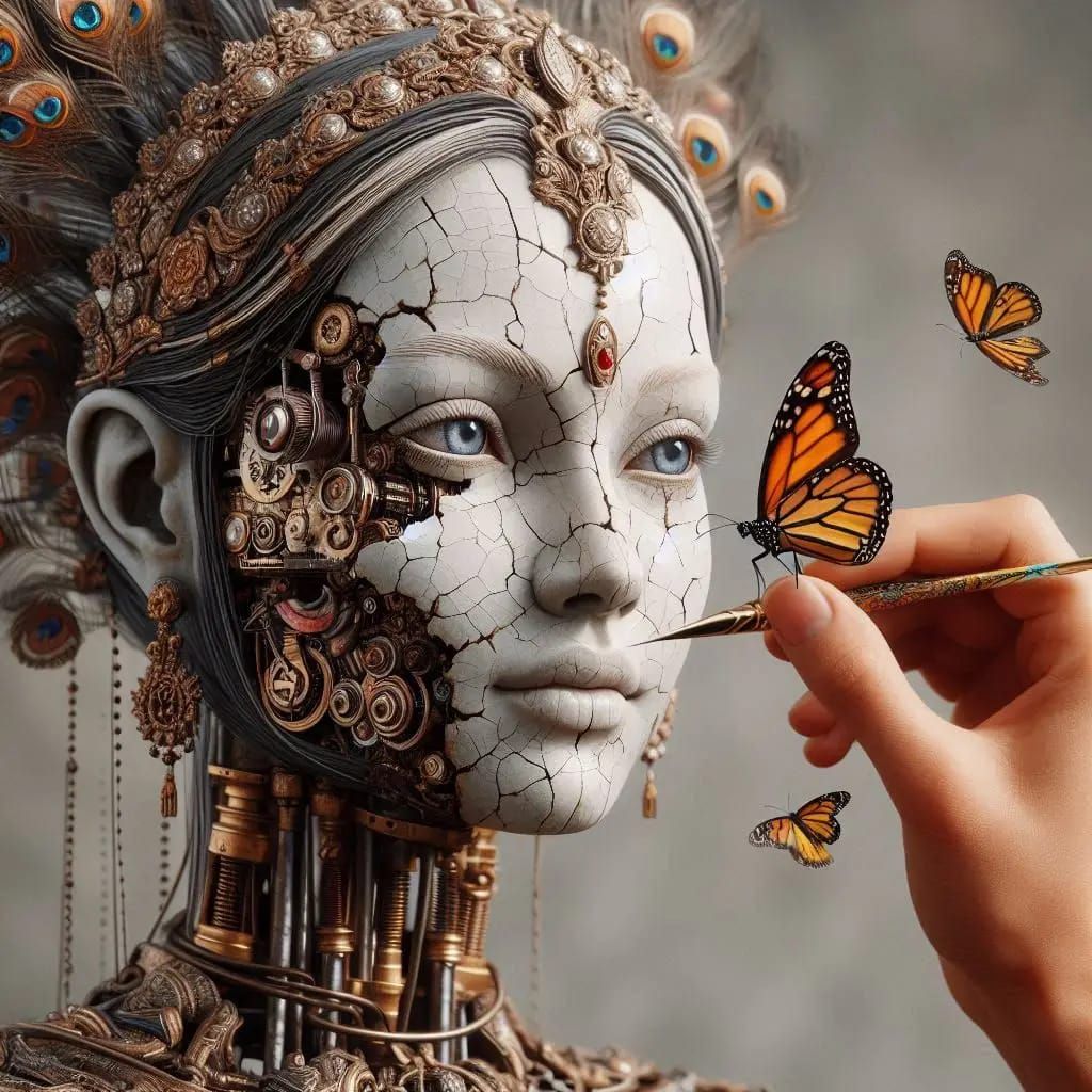 Broken porcelain robotic portrait