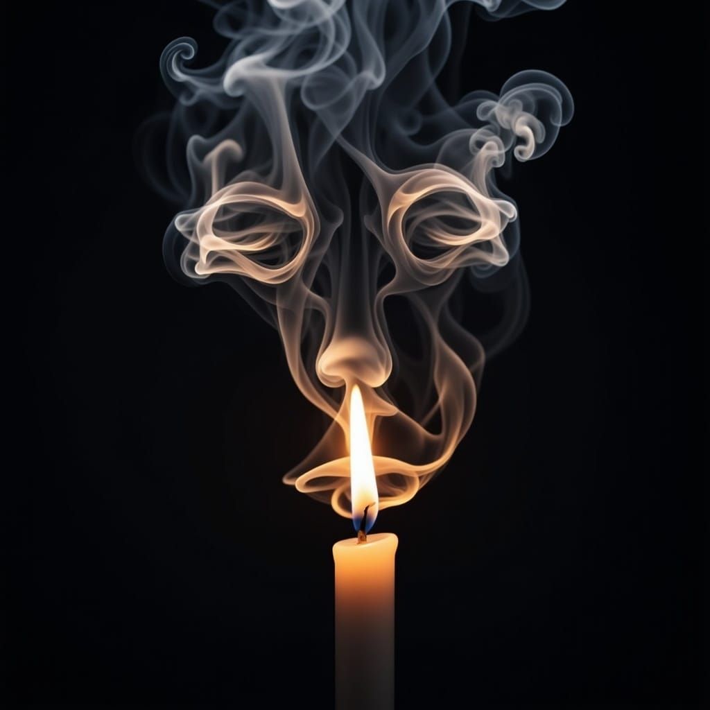 the smoke above a candle takes on the shape of a partial smoke face <lora:Smokey FX:1.0> 