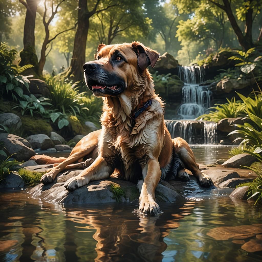 Majestic Guard Dog Lounges by Spring: Digital Art