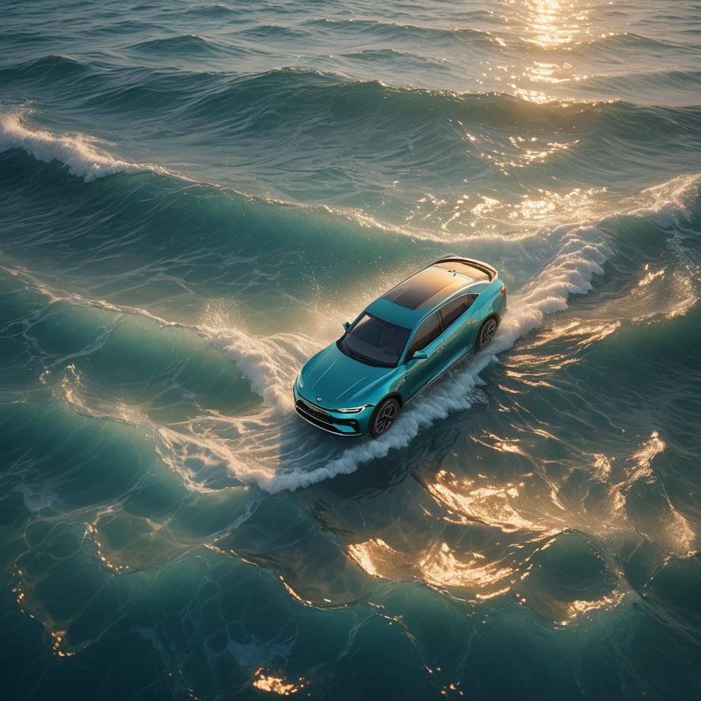 Glowing Vehicle on Serene Ocean: Fantasy Concept Art