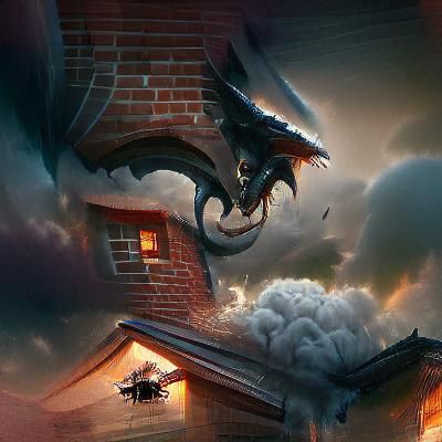dragon over a house sinister by Greg Rutkowski
