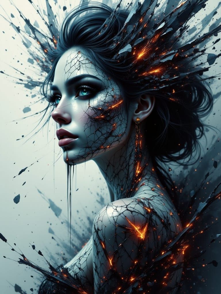 Intricately Detailed Portrait of a Shattered Woman