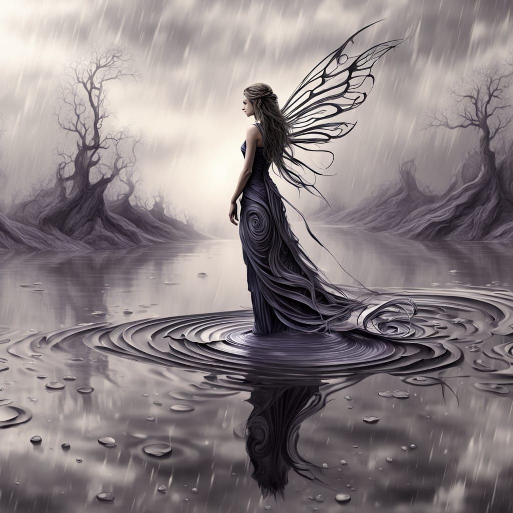 Gothic Fairy by Stormy Lake, Photorealistic Digital Painting