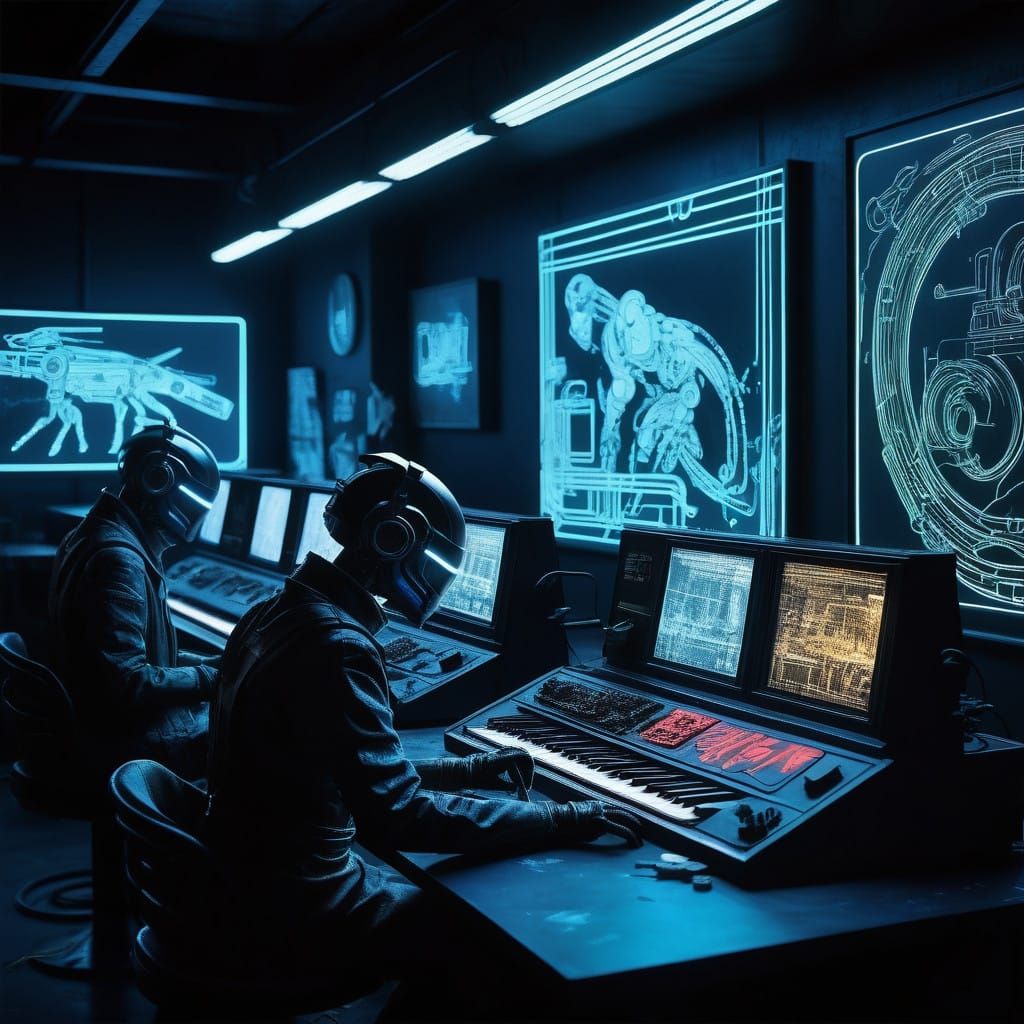 Artists Create Under Neon Lights in Cyberpunk Night Cafe