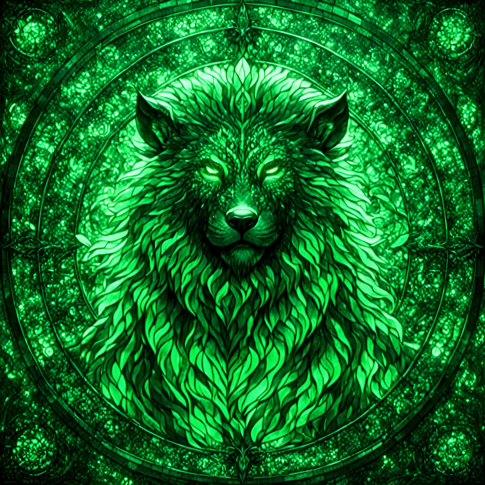 Stained Glass Lion in Green