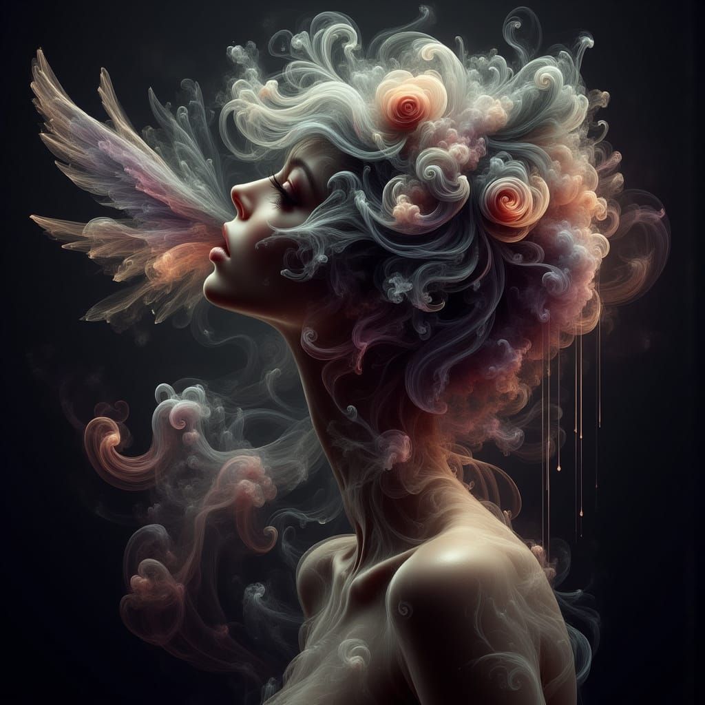 Ethereal Lips Dripping Blood in Cosmos