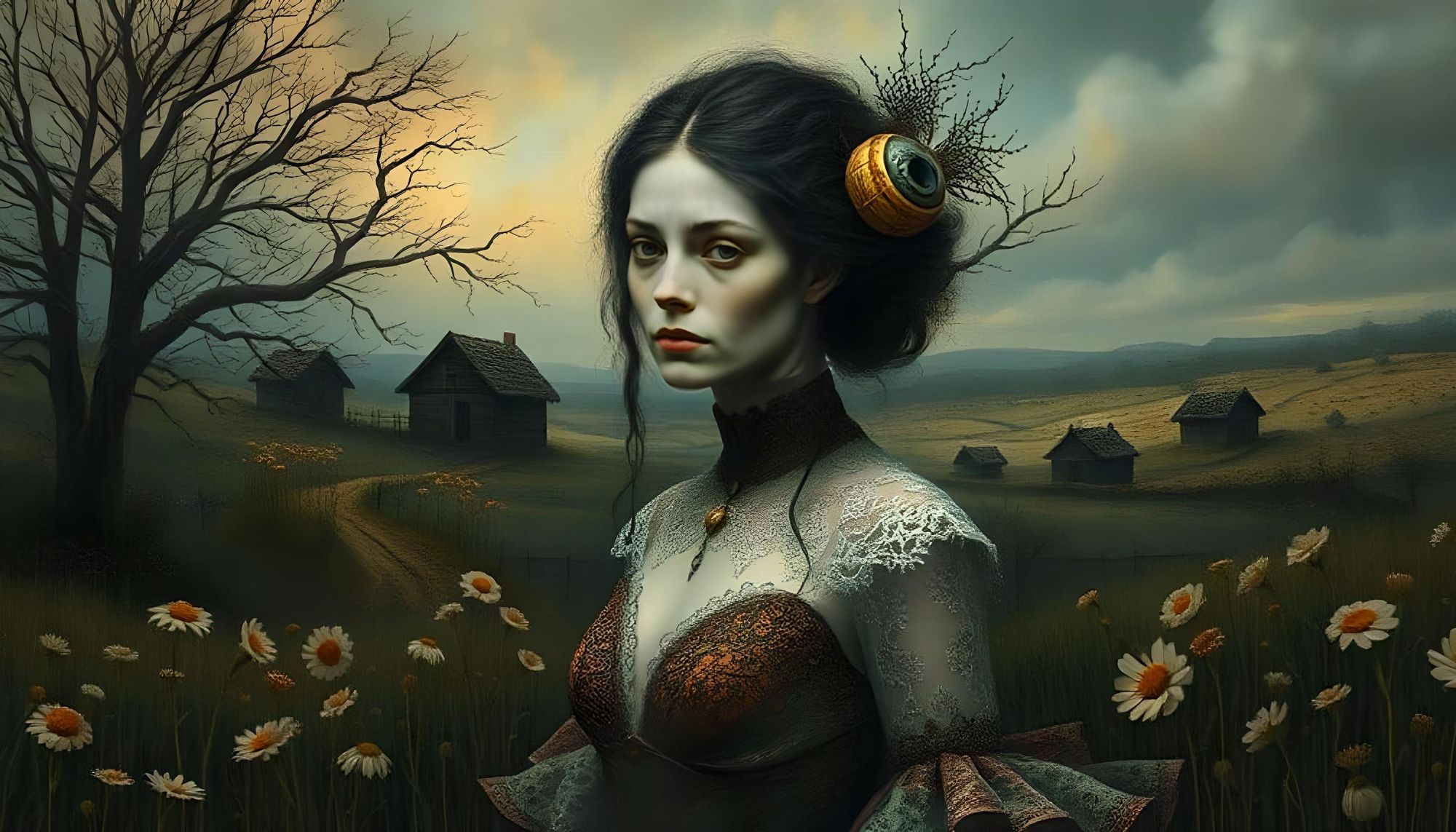mystical woman in a haunting landscape 5