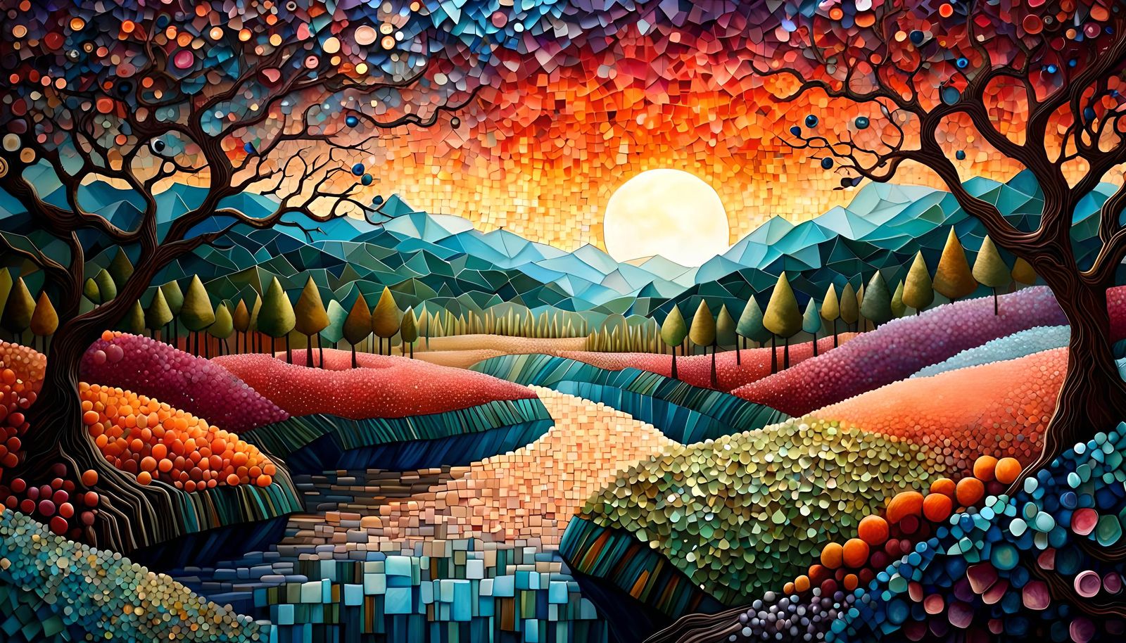 mixed media beautiful landscape sky texture mosaic