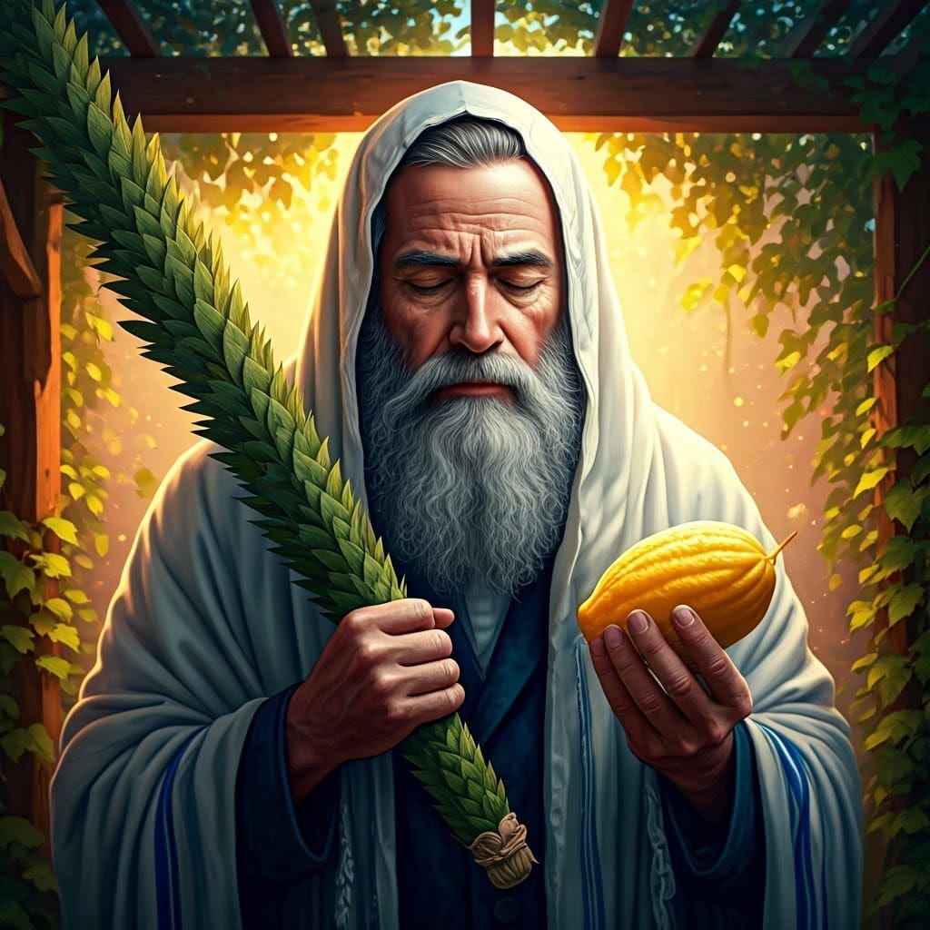 Devout Jewish Man Praying in Sukkah, Mystical Realism