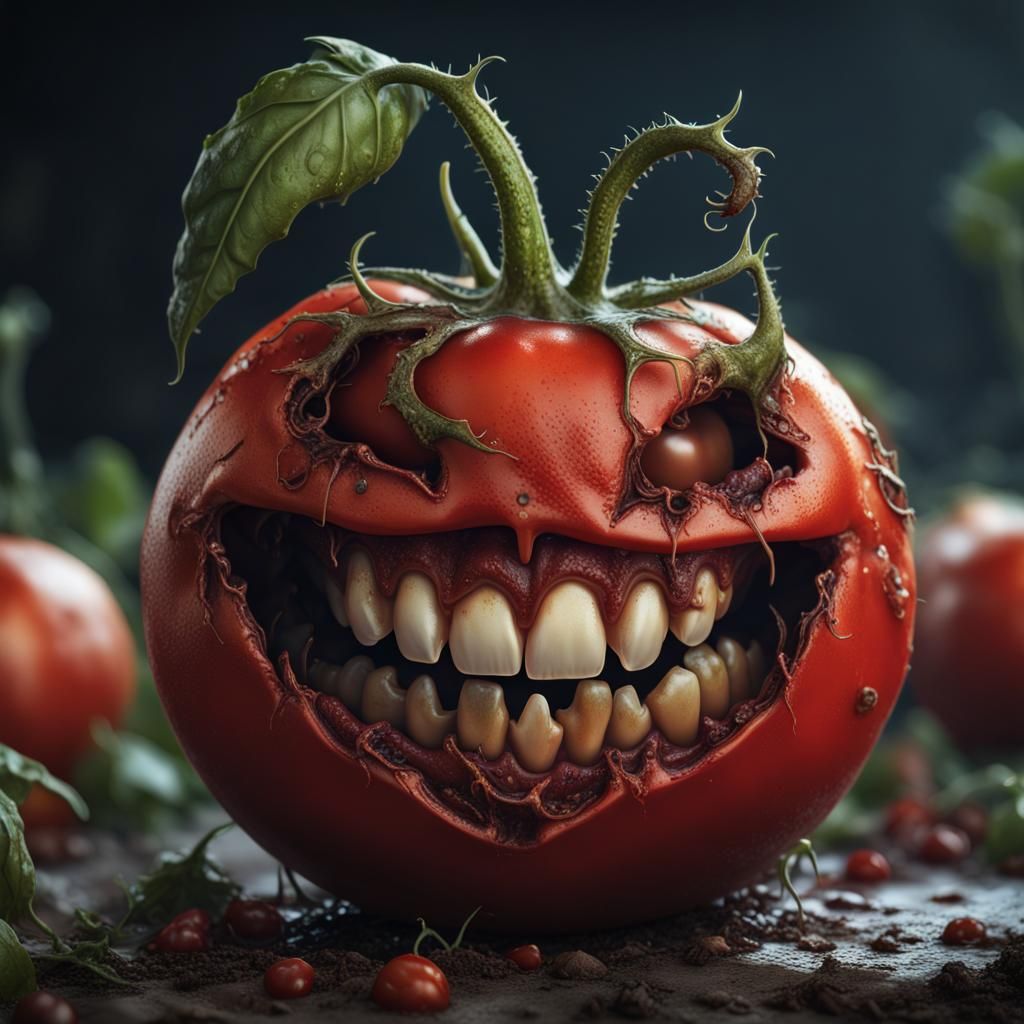 Rotting Tomato with toothy grin.  by @undefined