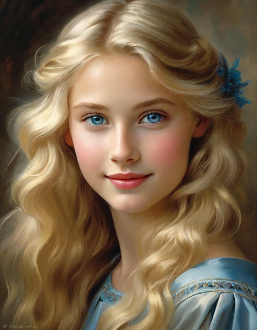 Beautiful Danish girl smiling at you oil portrait in linen  by @Gloria 