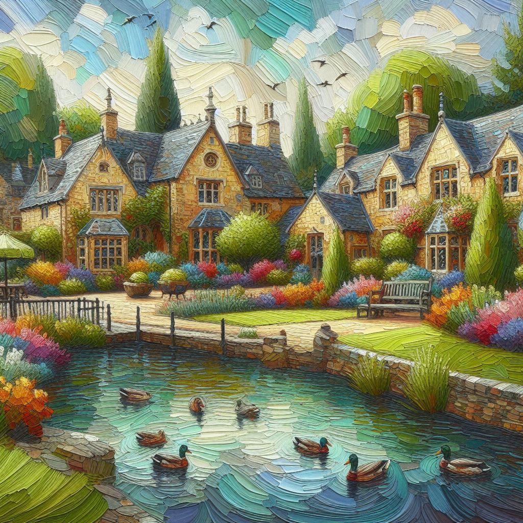 Village with duck pond