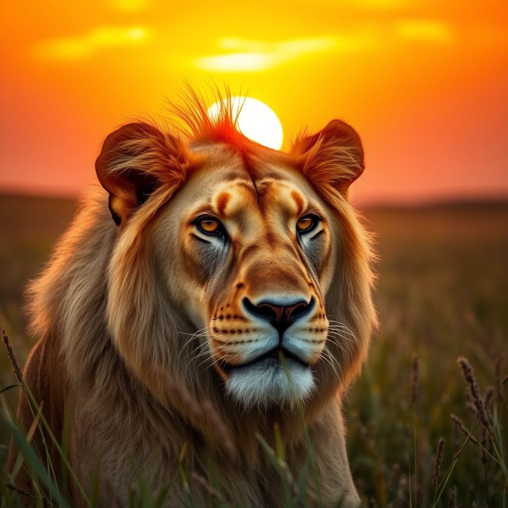 A close-up portrait of a lion's face.