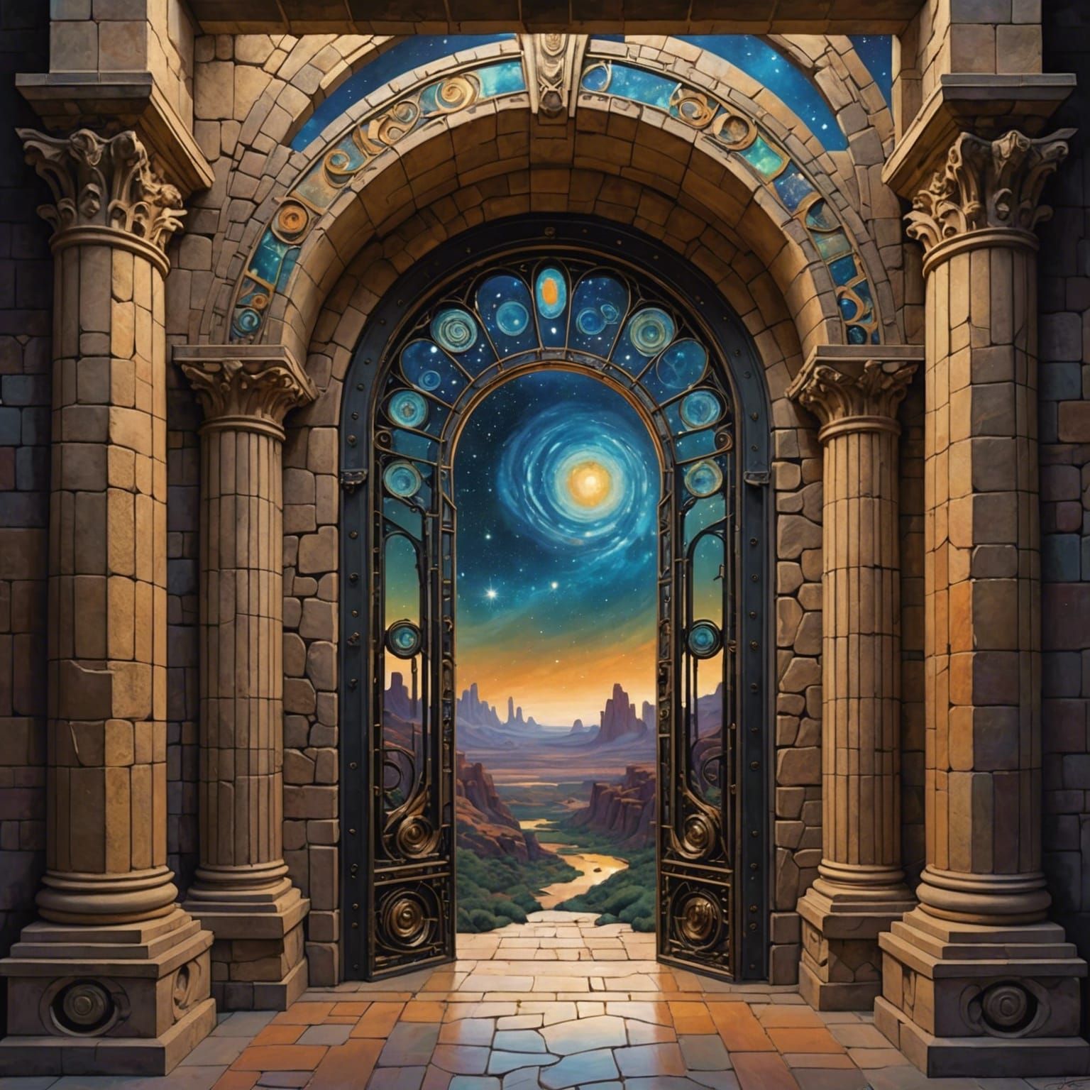 Art by Greg Rutkowski, a celestial doorway floating in the cosmos ...