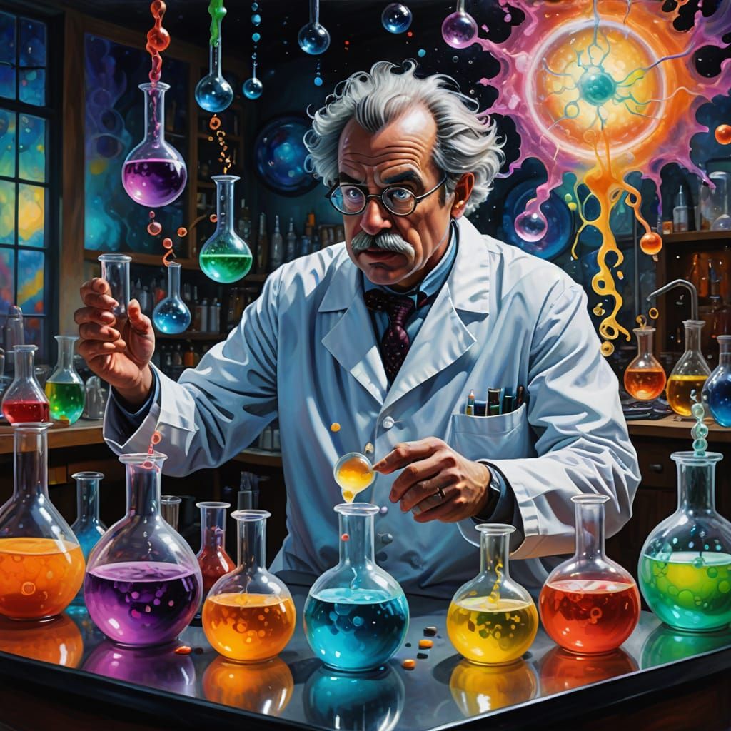 A mad scientist in a lab, 