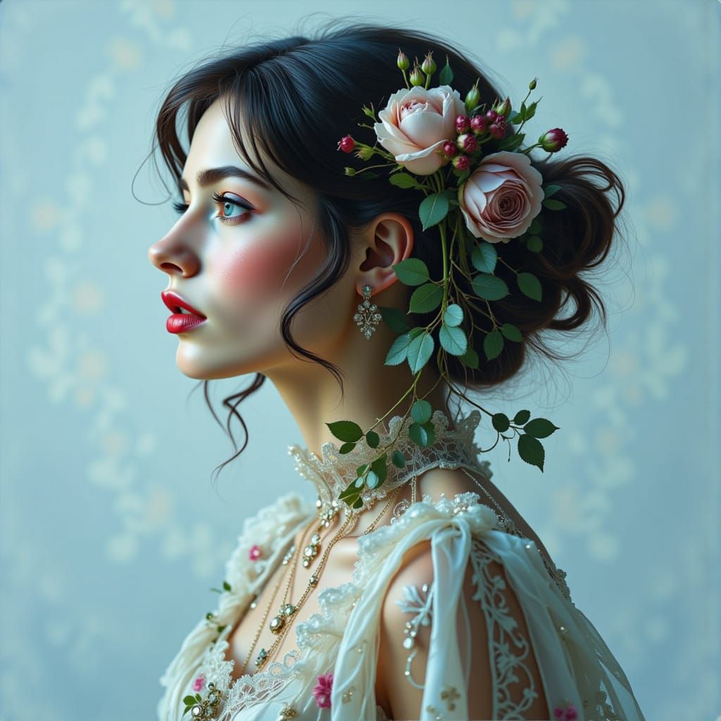 Double Exposure Portrait of a Woman Over Vintage City Street