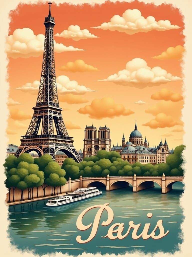 <lora:Mixed Media blending:1.0> An old-fashioned travel ad for a famous city, featuring iconic landmarks ...  by @Smaragda Eliadou