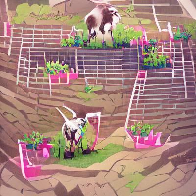 A goat girl gardening