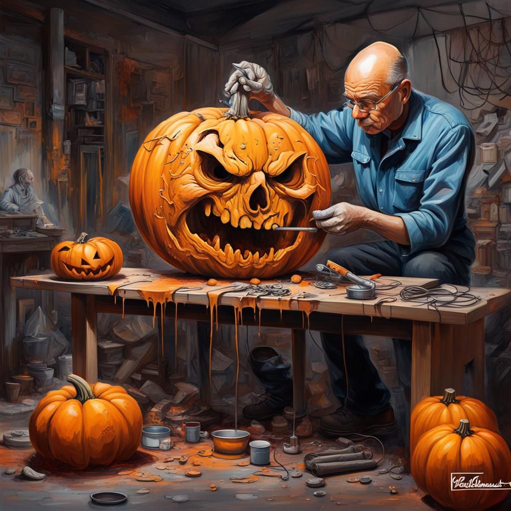 Working on a pumpkin shaped bomb  by @Simos Chiras